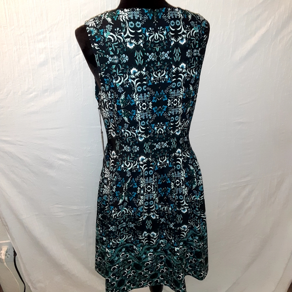 VINCE CAMUTO Black & Blue Print‎ Work Dress - Picture 2 of 5
